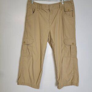 Caribbean Joe Womens Khaki Capri Utility Cargo Tie Hem Waist Pants 10